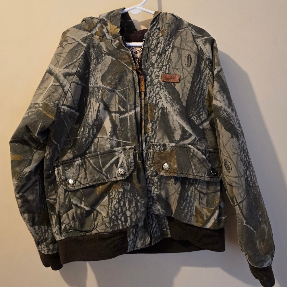 Woolrich Camo Hooded Jacket Youth 10 Green RealTree Hardwoods Hunting Workwear